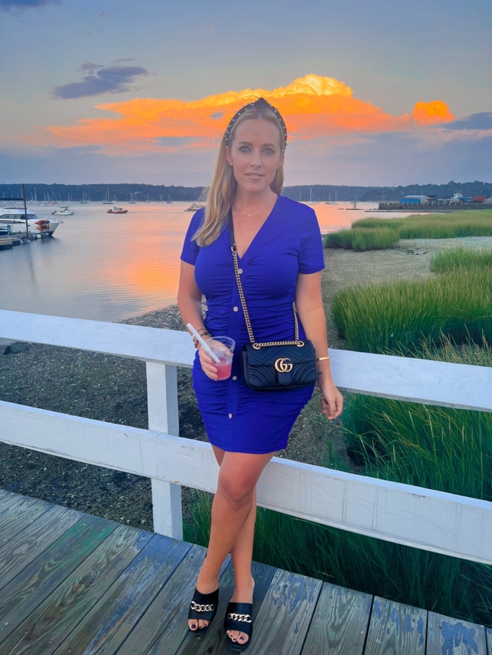 Women’s Short Sleeve Ruched V-Neck Dress in Royal Blue